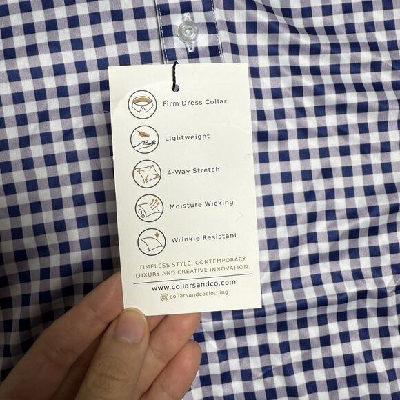 Collars and Co Men's Semi-Spread Collar Polo Size M Original Navy Gingham Preppy - Picture 3 of 8